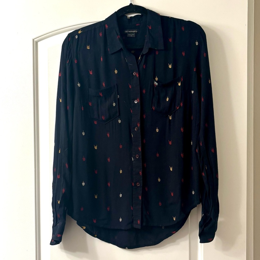 Obey Propaganda Women’s button up - Skeleton hands print - Small